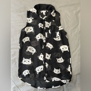 Adorable Size 10/12 Black and White Cat Print Sleeveless Shirt